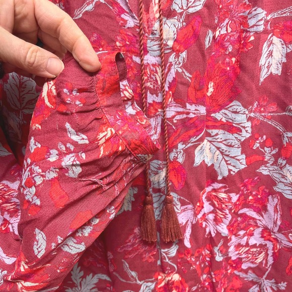 Lucky Brand blouse top medium boho pink red blue pullover ties - Picture 3 of 9